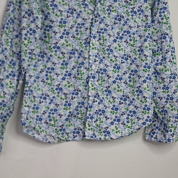 Frank & Eileen Barry Signature Crinkle Cotton Button Up Shirt Blue-Green Floral - Picture 7 of 11